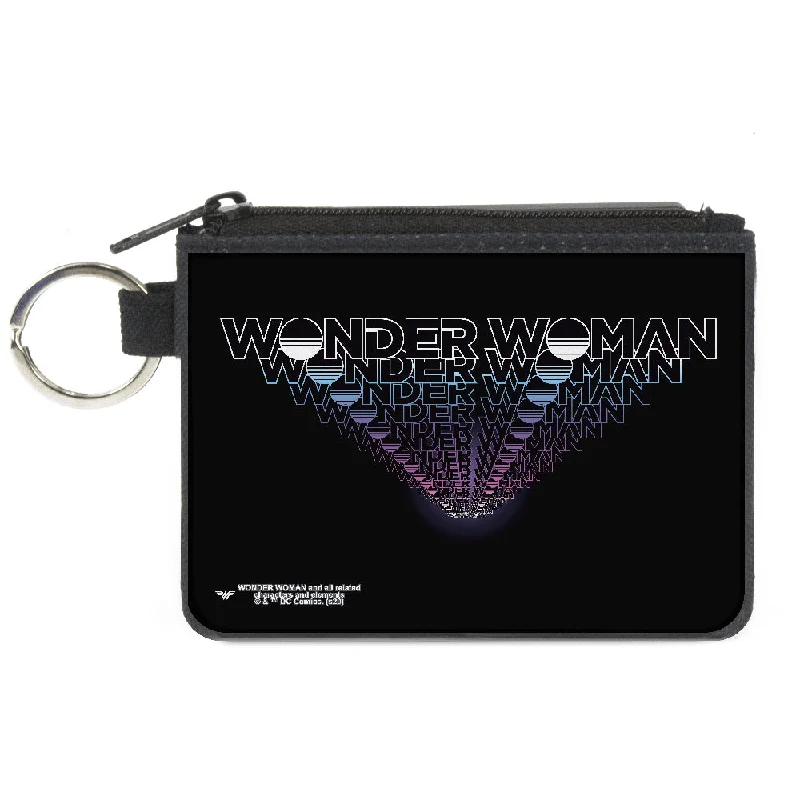 Canvas Zipper Wallet - MINI X-SMALL - WONDER WOMAN 1984 Text Infinity Repeat Black White Blues Pinks Trendy Purses At Exclusive Promotional Rates Canvas Zipper Wallet - MINI X-SMALL - WONDER WOMAN 1984 Text Infinity Repeat Black White Blues Pinks Trendy Purses At Exclusive Promotional Rates