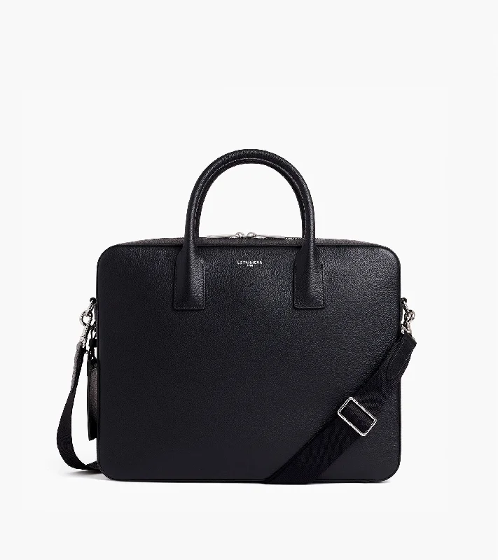Emile 14" briefcase in grained leather Best Deals On Premium Handbags