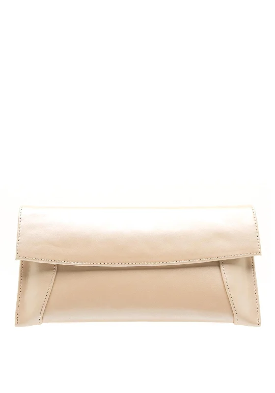 Emis Leather Envelope Clutch Bag, Beige Statement Bags With Exclusive Savings