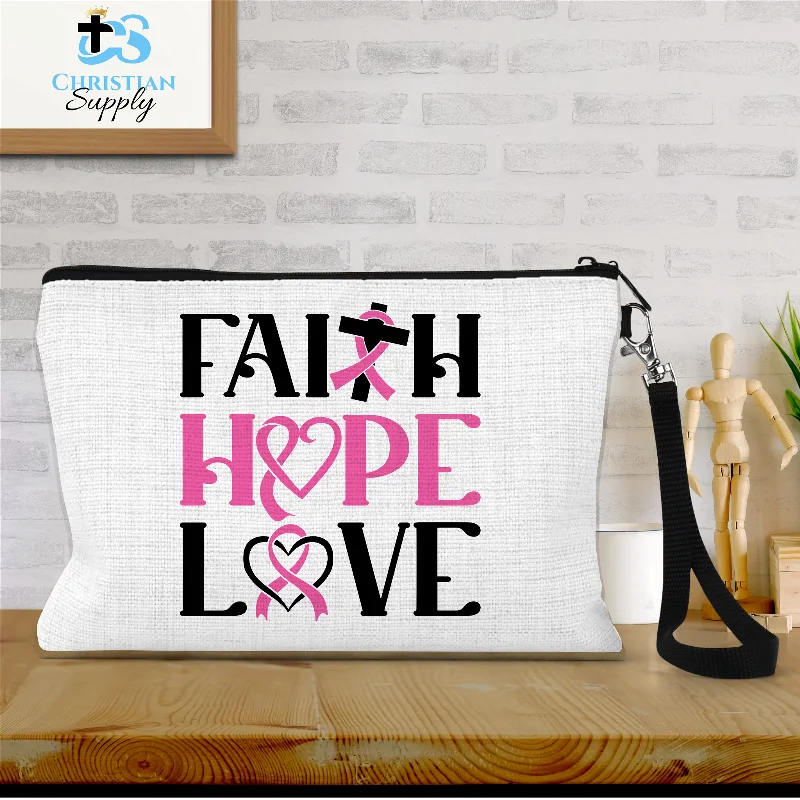 Faith Hope Love Breast Cancer Awareness Wristlet Statement Bags, Shop Today