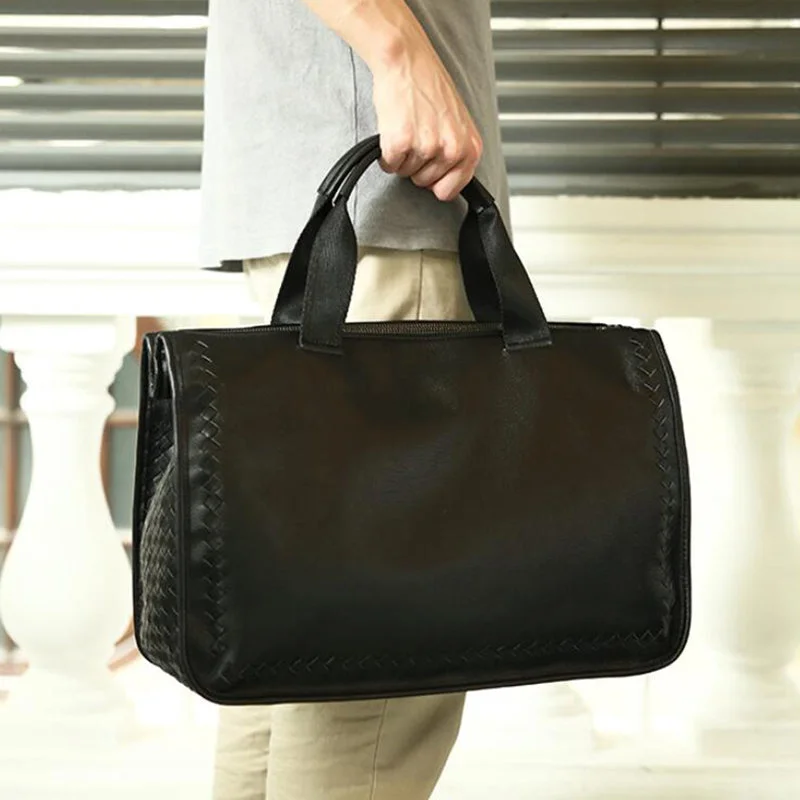 Full Grain Leather Weaving Briefcase Large Capacity Handbag Men Business Laptop Bag Shoulder Bags Designer Bags At Lower Prices Full Grain Leather Weaving Briefcase Large Capacity Handbag Men Business Laptop Bag Shoulder Bags Designer Bags At Lower Prices