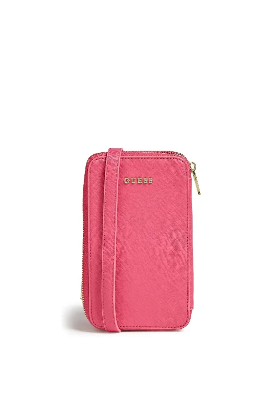 Guess Saffiano Phone Holder Mini Crossbody, Pink Iconic Handbags At Budget-Friendly Prices