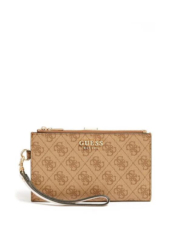 Guess Zadie Logo Print Snap Button Wallet, Latte