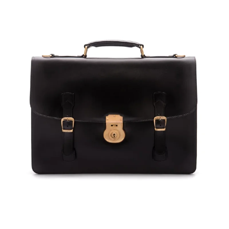 Leather Eton Briefcase With Solid Brass Lock - Black Affordable Elegance With High-Quality Bags Leather Eton Briefcase With Solid Brass Lock - Black Affordable Elegance With High-Quality Bags