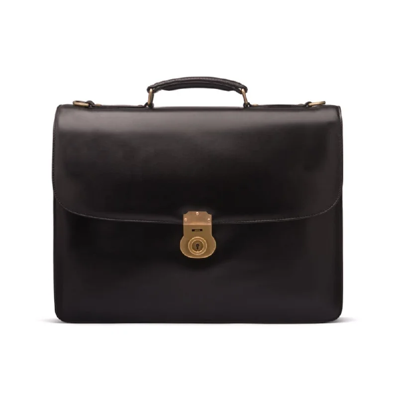Large Leather Hatton Briefcase With Solid Brass Lock - Black Seasonal Sale On Trendy Handbags Large Leather Hatton Briefcase With Solid Brass Lock - Black Seasonal Sale On Trendy Handbags