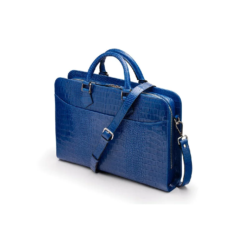 Leather Trinity 13" Laptop Briefcase - Cobalt Croc High-End Handbags At Affordable Prices Leather Trinity 13" Laptop Briefcase - Cobalt Croc High-End Handbags At Affordable Prices