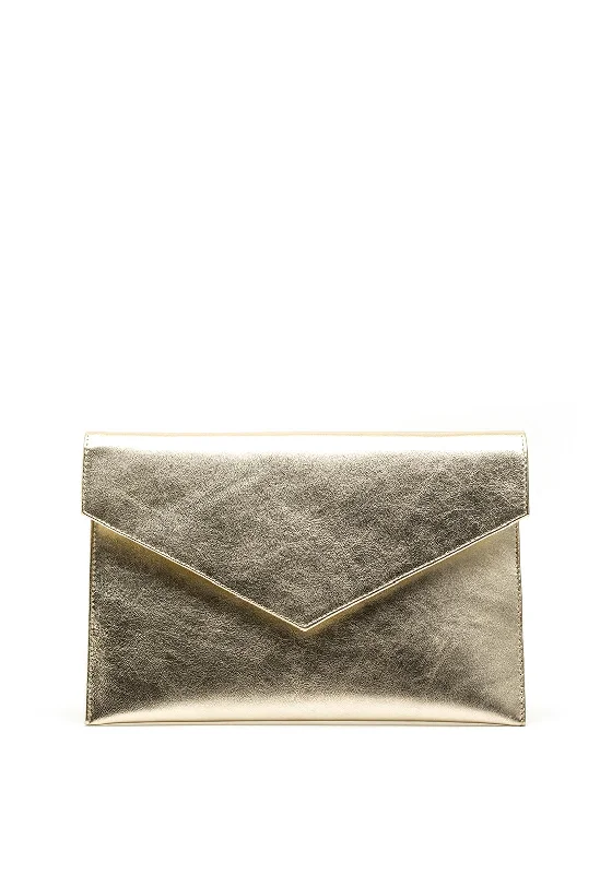 Pomares Metallic Envelope Clutch Bag, Gold