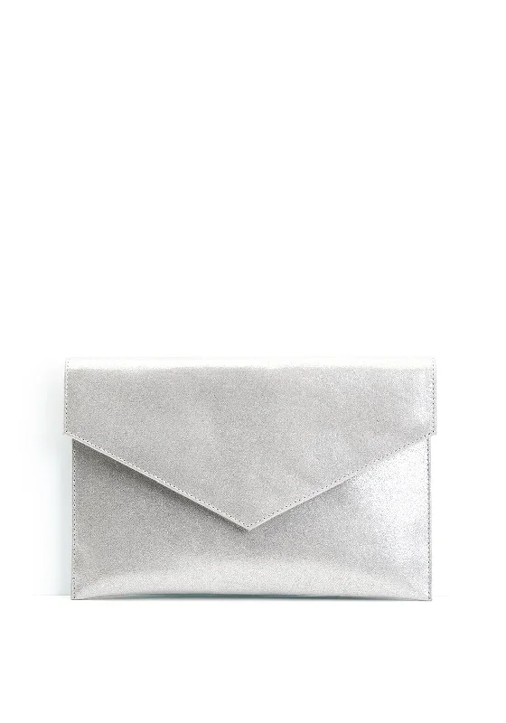 Pomares Metallic Envelope Clutch Bag, Silver