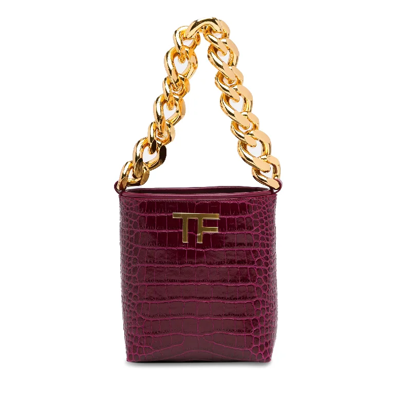 Purple Tom Ford Mini Croc-Embossed Chain Bucket Bag