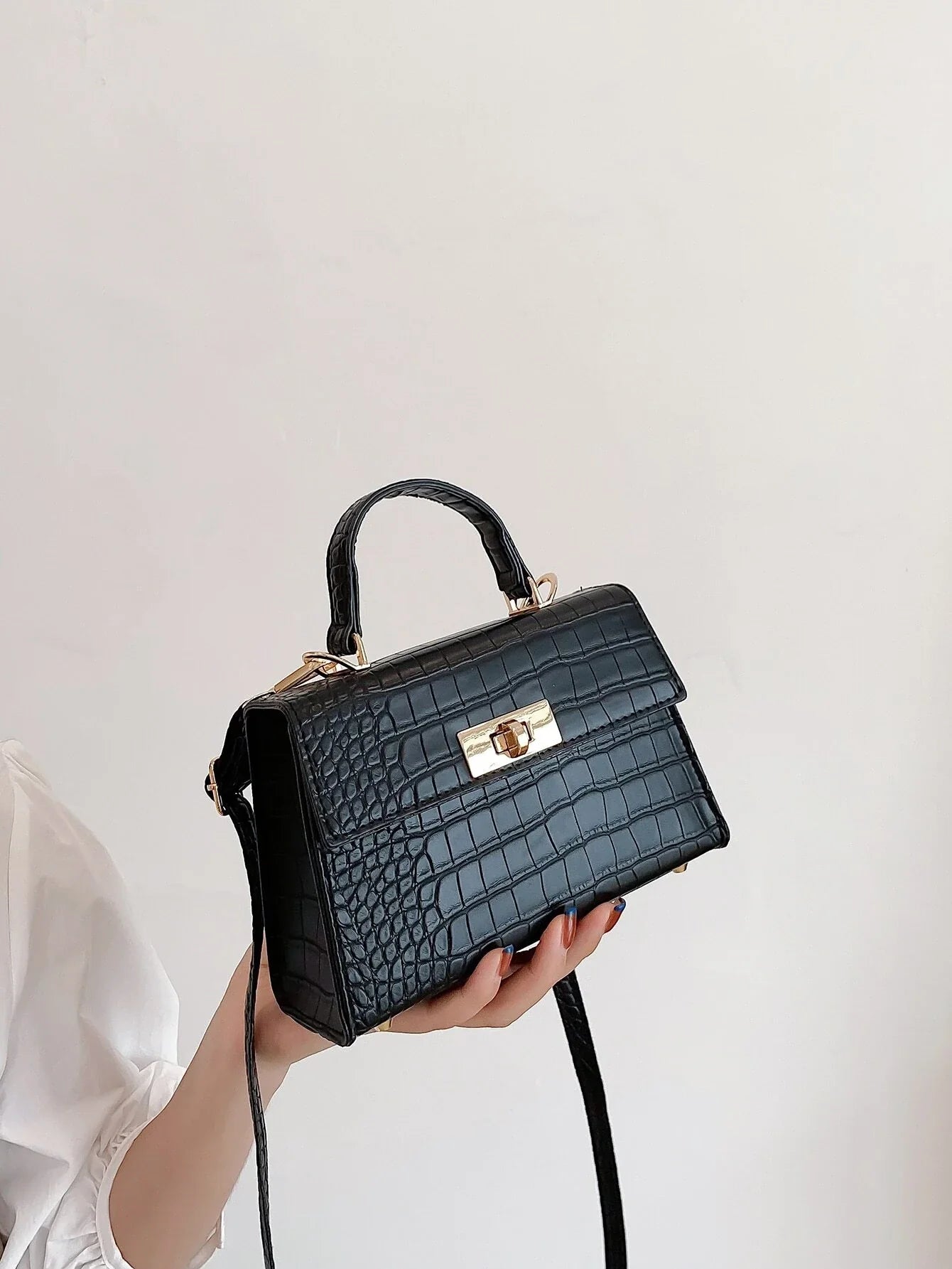 SHEIN Lightweight,Business Casual Mini Crocodile Embossed Twist Lock Flap Square Bag Luxury Totes At The Lowest Prices Of The Season SHEIN Lightweight,Business Casual Mini Crocodile Embossed Twist Lock Flap Square Bag Luxury Totes At The Lowest Prices Of The Season