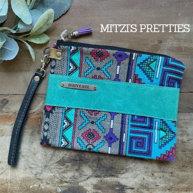 SHIPS TODAY Aztec Wristlet w/ Genuine Leather