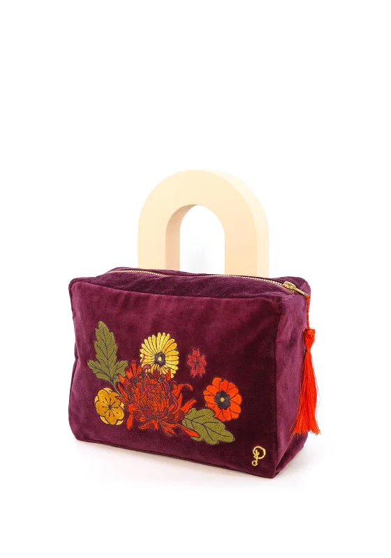 Powder Vintage Flora Velvet Wash Bag, Damson Elegant Bags, Limited Stock