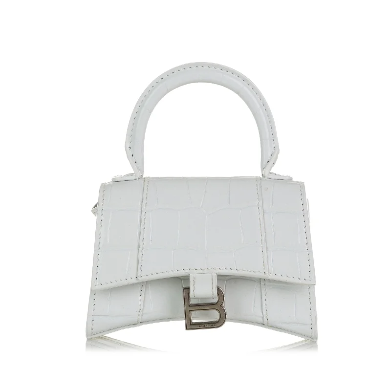 White Balenciaga Embossed Hourglass Mini Satchel Chic Bags, Shop Now