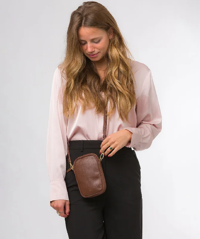 'Alaina' Dark Tan Nappa Leather Cross Body Phone Bag Classic And Modern Handbags Now More Affordable 'Alaina' Dark Tan Nappa Leather Cross Body Phone Bag Classic And Modern Handbags Now More Affordable