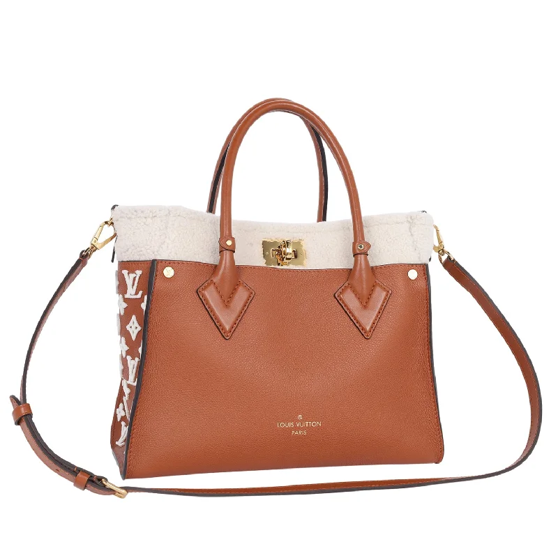 On My Side MM Leather Shearling Satchel Caramel