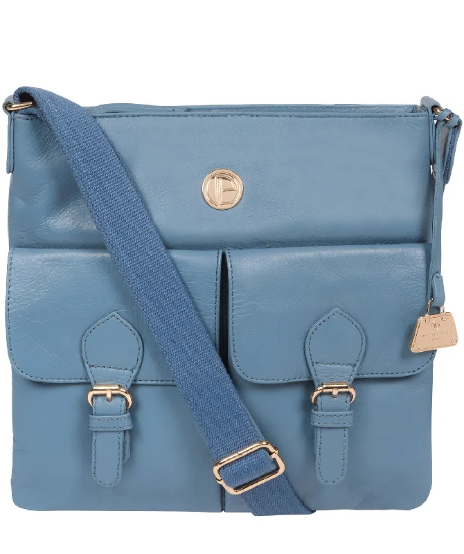 'Azalea' Dusky Blue Leather Cross Body Bag Premium Handbags At Unbeatable Markdowns