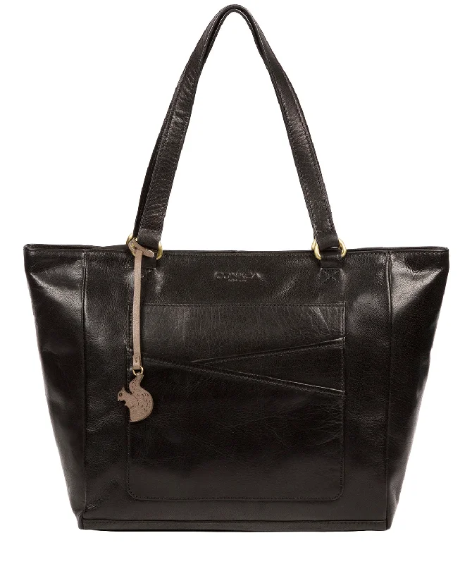 'Monique' Black Leather Tote Bag