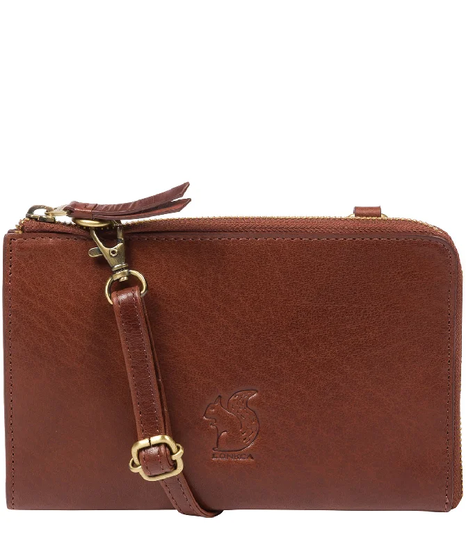 'Senga' Conker Brown Leather Cross Body Clutch Bag Flash Sale On Designer Bags