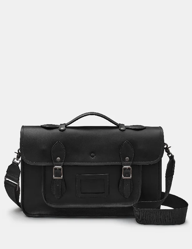 Belforte 14" Black Leather Satchel Bag