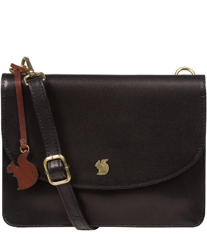'Cara' Black Leather Cross Body Clutch Bag Timeless Handbags, Flash Sale