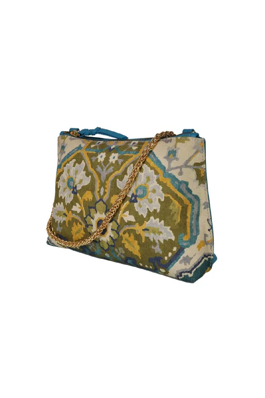 Carnation Blue Printed Leather Shoulder Bag