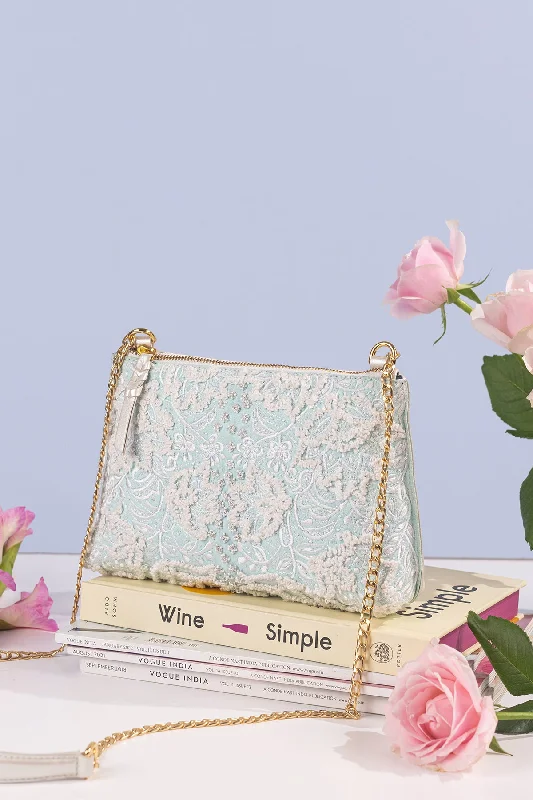 Carnation Embroidered Mint Shoulder Bag