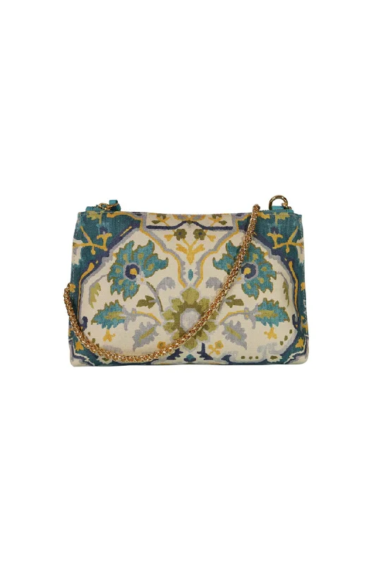 Carnation Turquoise Printed Leather Shoulder Bag