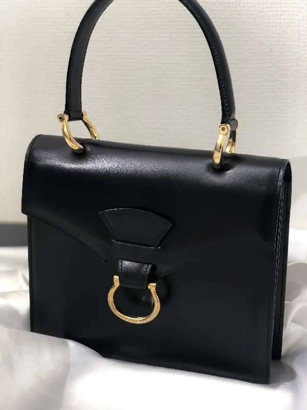 CELINE Horse bit Leather Handbag Black Vintage 8cz4dx