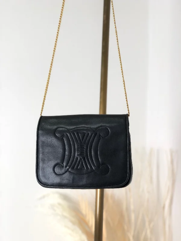 CELINE Triomphe Flap Chain Shoulder Leather Shoulder bag Black Vintage grdgz7 Premium Bags At Special Prices CELINE Triomphe Flap Chain Shoulder Leather Shoulder bag Black Vintage grdgz7 Premium Bags At Special Prices