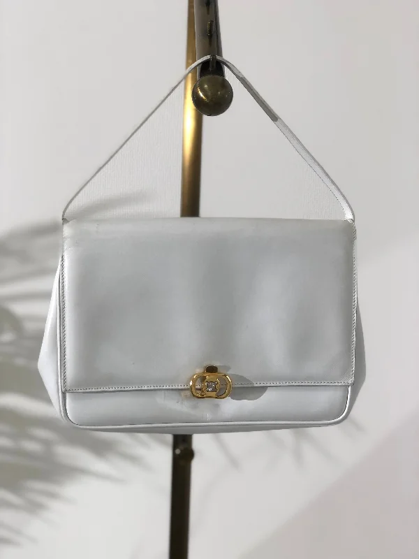 CELINE Triomphe Leather Handbag White Vintage stx6m7