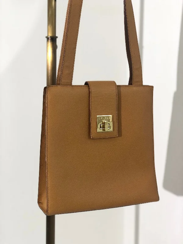 CELINE Turn Lock Leather Totebag Camel Vintage m8wr5m