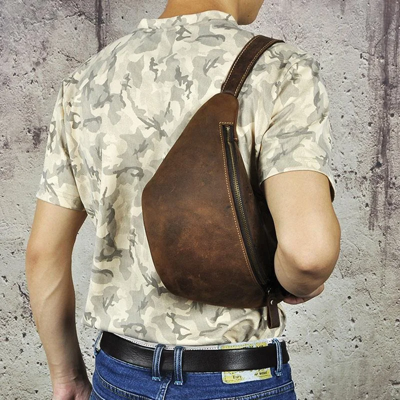 Cool Vintage Brown Mens Leather Fanny Pack Belt Bags Waist Bag For Men