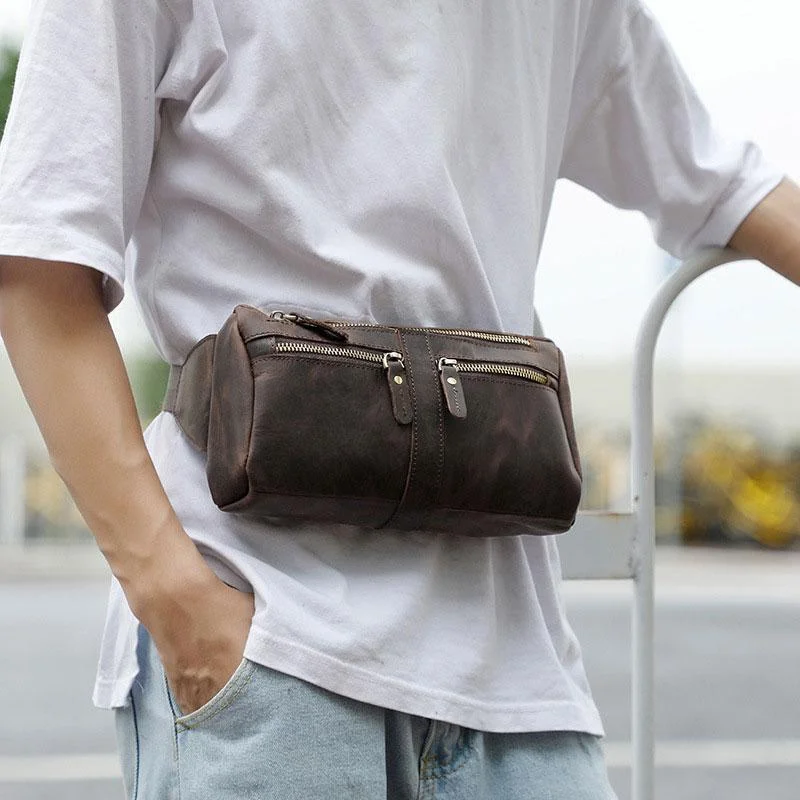 COOL Dark Brown LEATHER MENS FANNY PACK BUMBAG WAIST BAG FOR MEN