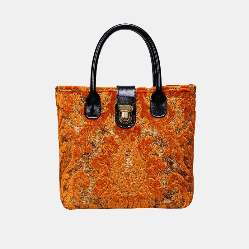 Burnout Velvet Orange Tuck Lock Carpet Satchel