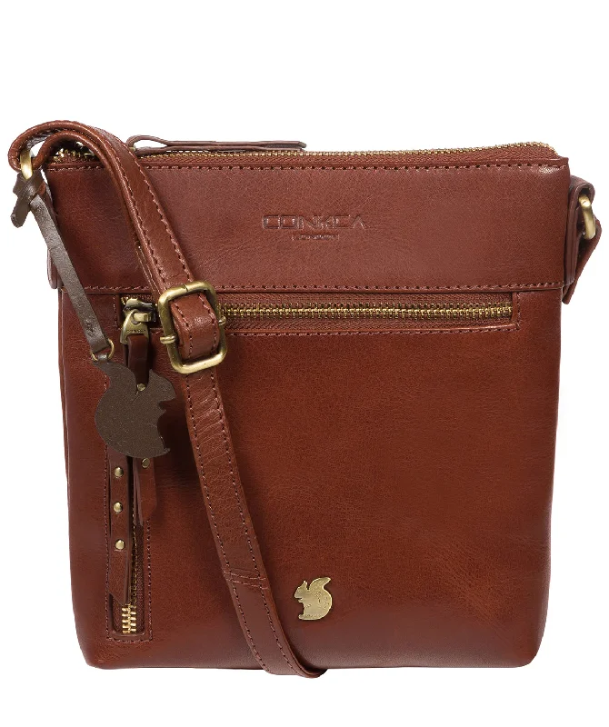 'Elf' Conker Brown Leather Cross Body Bag Designer Bags, Low Prices