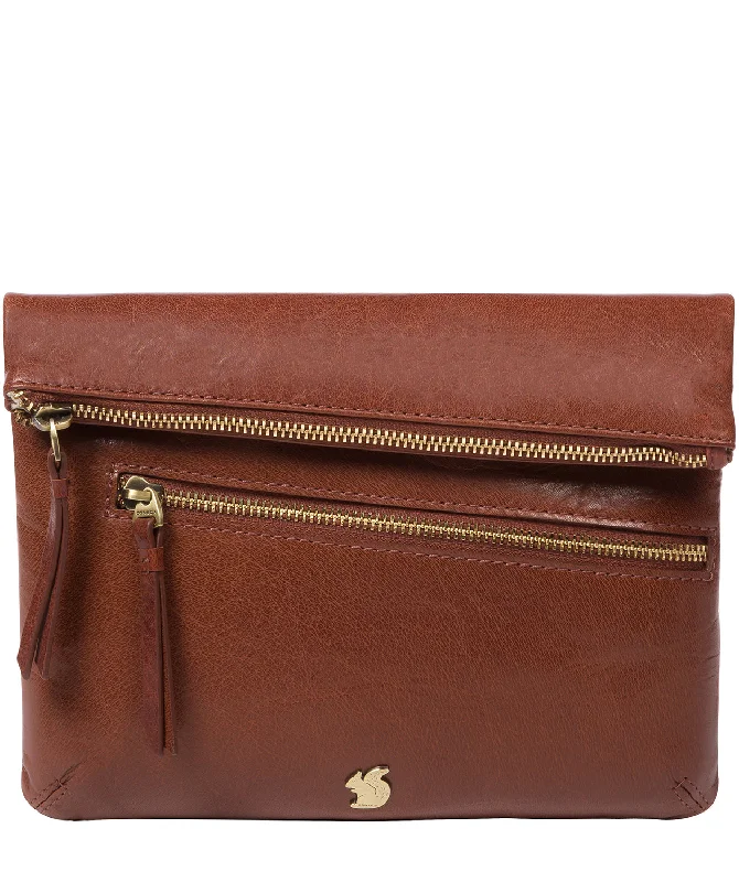 'Flare' Conker Brown Leather Clutch Bag Trendy Purses, Limited Offer