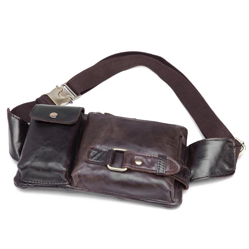 GENUINE LEATHER MENS SMALL WAIST BAG HIP PACK BELT BAGs FANNY PACK BUMBAG FOR MEN