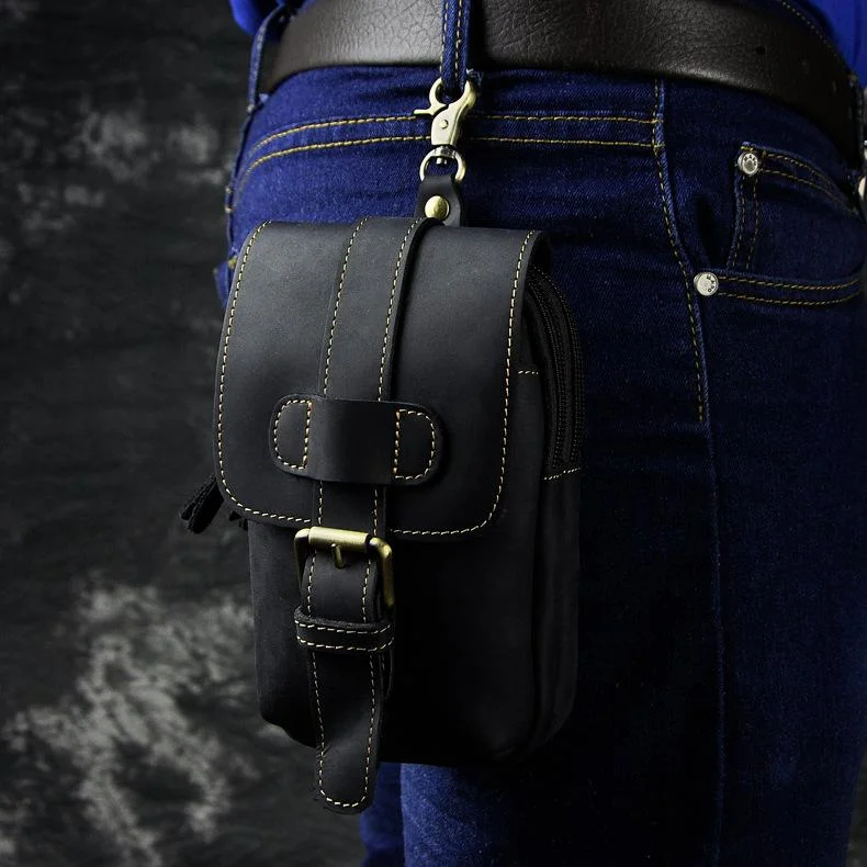 Leather Belt Pouch Mens Small Cases Waist Bag Hip Pack Belt Bag Fanny Pack Bumbag for Men