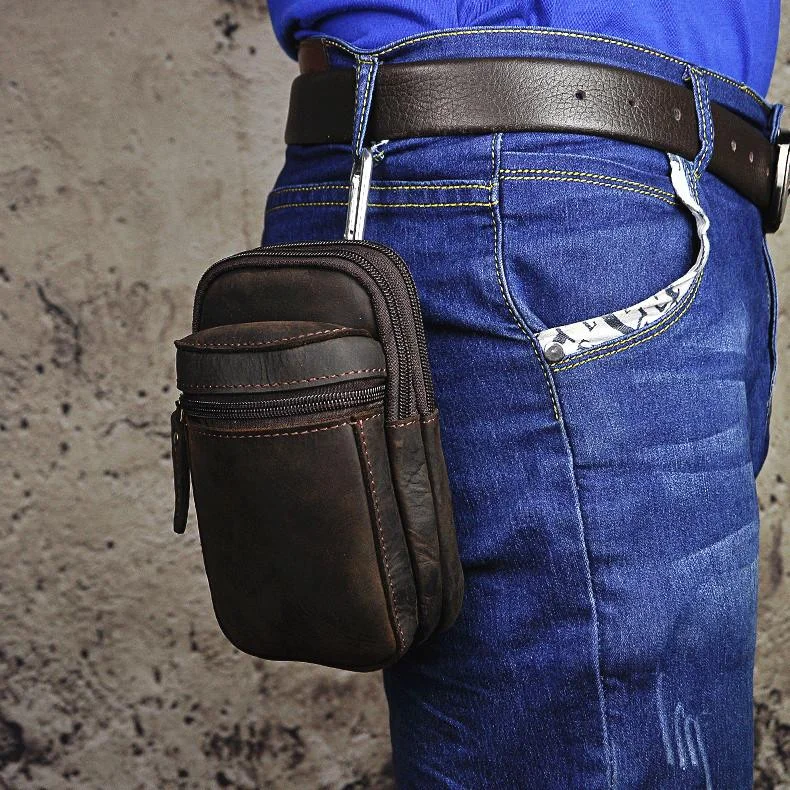 Leather Belt Pouch Mens Small Cases Waist Bag Hip Pack Belt Bag Fanny Pack Bumbag for Men