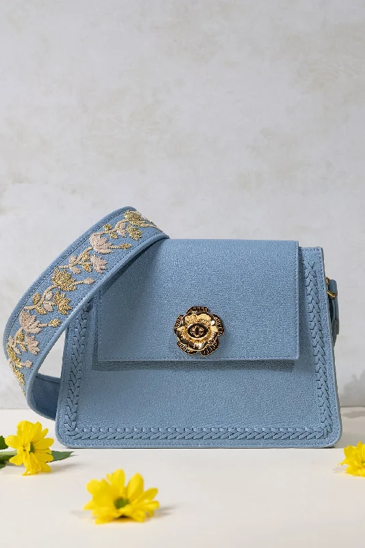 Geranium-Powder Blue Leather Shoulder Bag