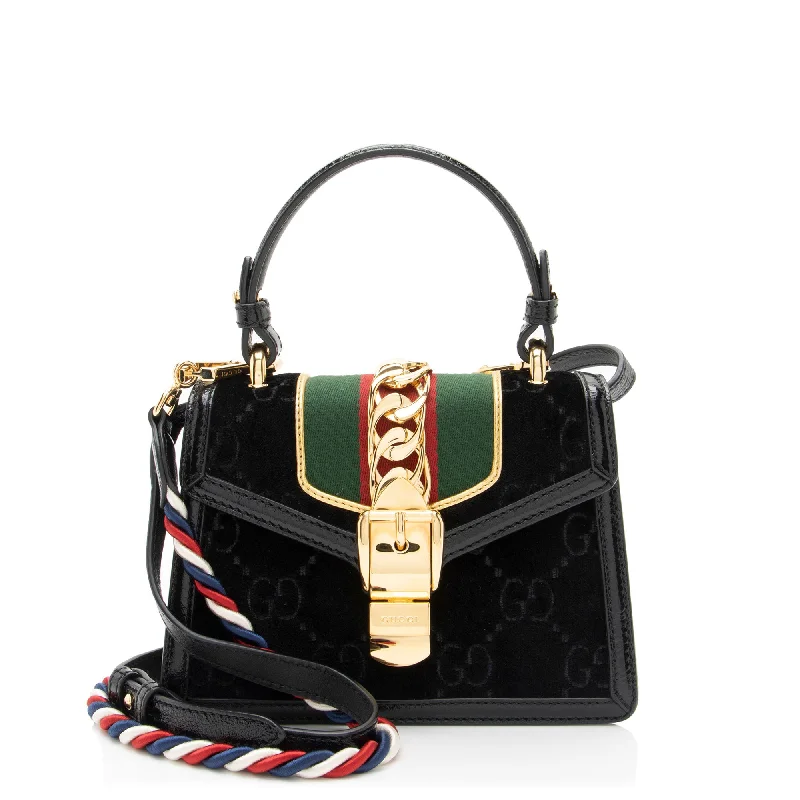 Gucci GG Velvet Web Sylvie Mini Top Handle (SHF-G3UDXc)