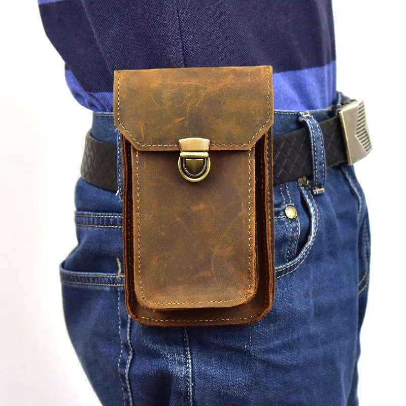 Leather Belt Pouch Mens Small Cases Waist Bag Hip Pack Belt Bag Fanny Pack Bumbag for Men