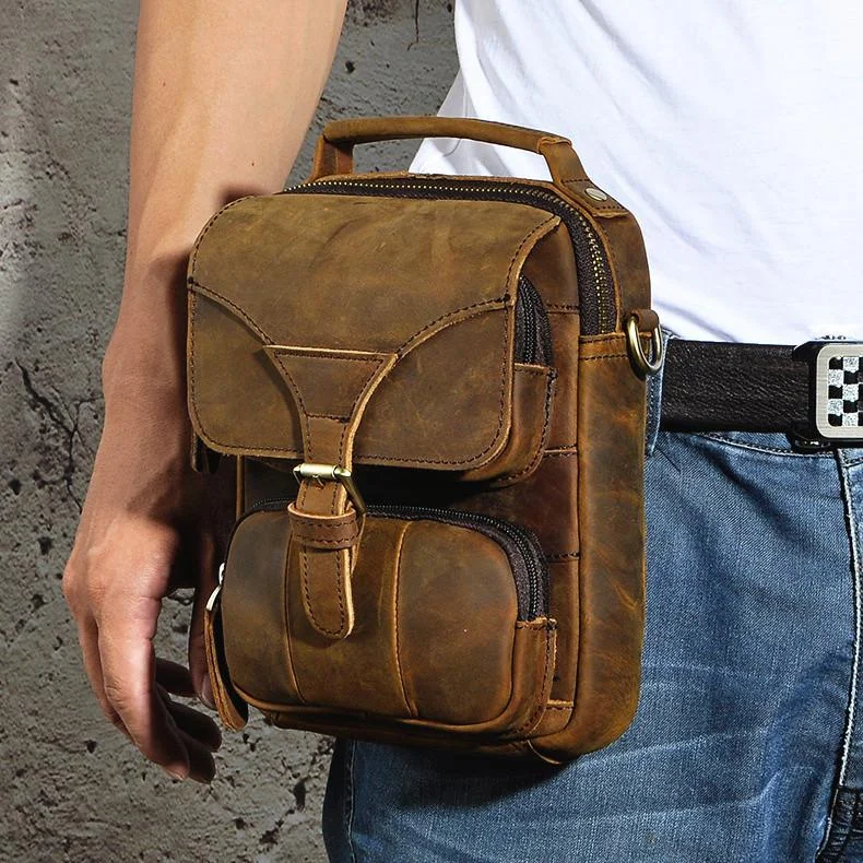 Leather Belt Pouch Mens Small Cases Waist Bag Hip Pack Belt Bag Fanny Pack Bumbag for Men