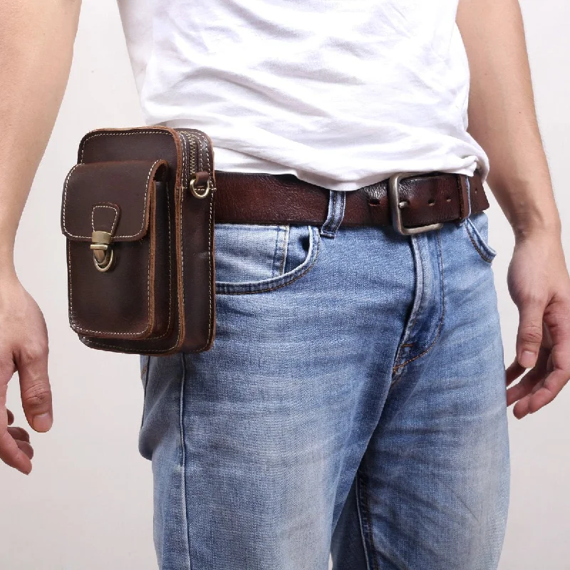 Leather Belt Pouch Mens Small Cases Waist Bag Hip Pack Belt Bag Fanny Pack Bumbag for Men