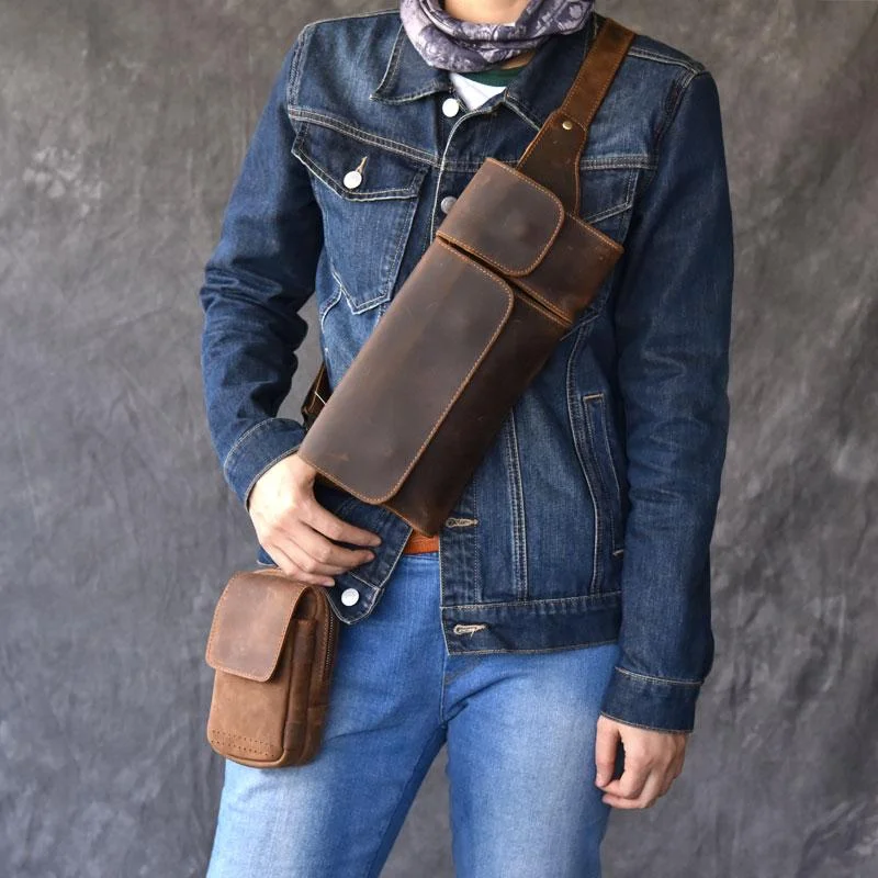 Handmade Vintage Leather Fanny Pack Mens Waist Bag Hip Pack Belt Bag for Men