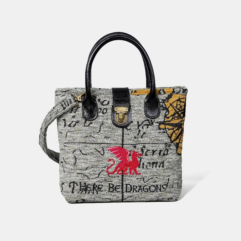 Here Be Dragons Tuck Lock Carpet Satchel Stylish Totes, Special Discounts