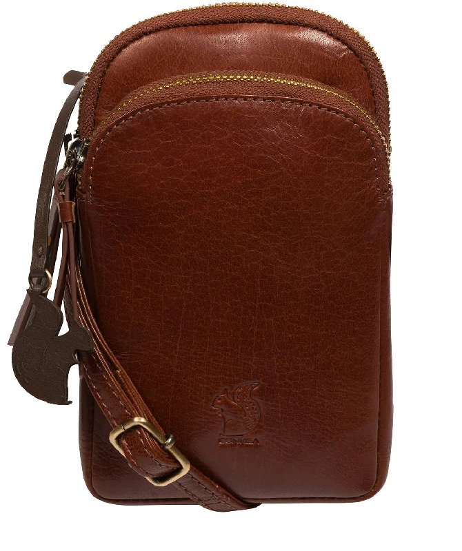'Leia' Conker Brown Leather Cross Body Phone Bag Trendy Bags, Huge Savings