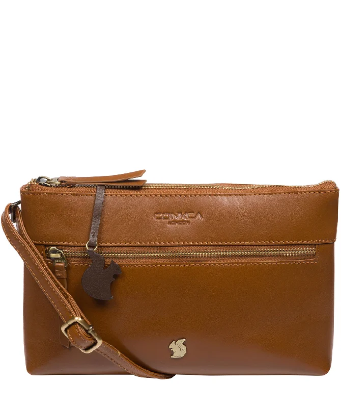 'Minnow' Dark Tan Leather Cross Body Clutch Bag