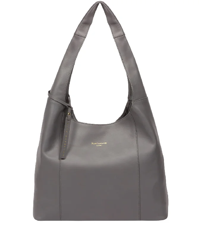 'Nina' French Grey Leather Shoulder Bag Sleek And Stylish Handbags At Lower Prices