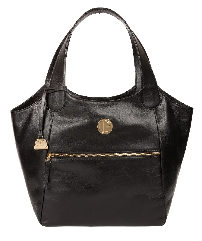 'Mimosa' Jet Black Leather Tote Bag